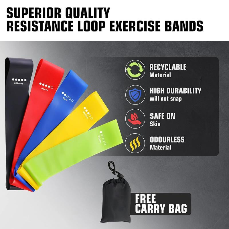 5 Counts/Set Mini Loop Resistance Band Set with Storage Bag, Portable Exercise Band, Home Gym Exercise Stretching Training Equipment, Gymtok, Gym Accessories, Home Gym Kit-Dby